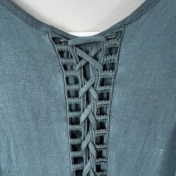 Alya Dark Forest Green Sleeveless Smocked Sundress Dress Sz S Corset back - Picture 8 of 12